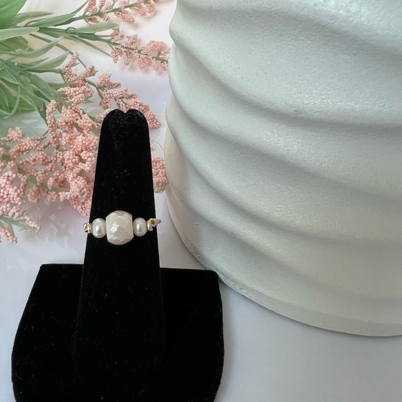 FRESHWATER Pearls & Pink Glass Beaded 14K Gold Filled Ring - Picture 4 of 12